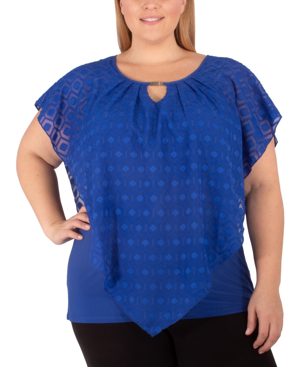 Top poncho jacquard feminino NY Collection azul tamanho 1X