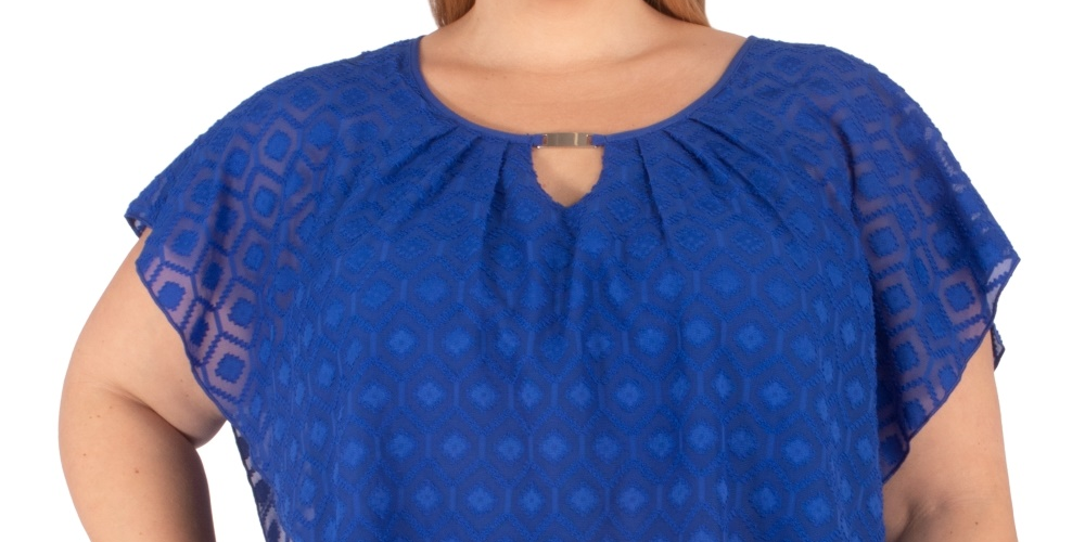 Top poncho jacquard feminino NY Collection azul tamanho 1X