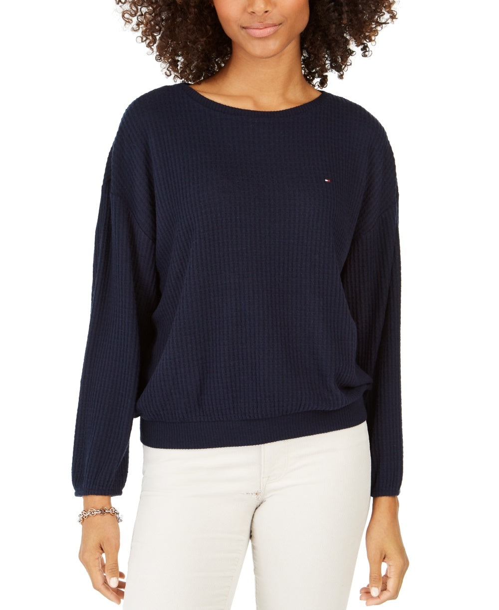 Tommy Hilfiger Blusa Feminina Manga Longa Gola Joia Azul Tamanho Médio
