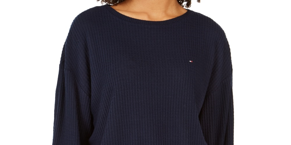 Tommy Hilfiger Blusa Feminina Manga Longa Gola Joia Azul Tamanho Médio