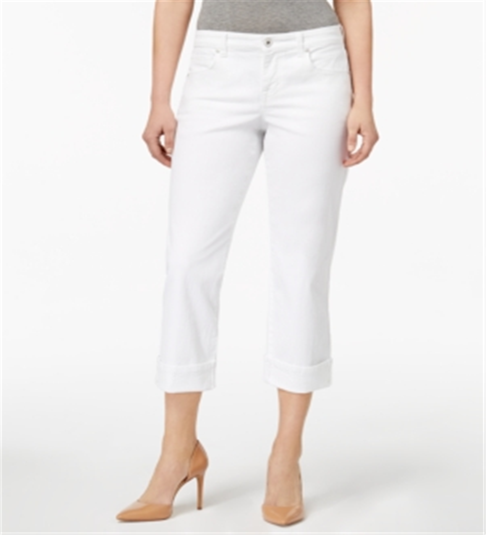 Calça jeans capri feminina Curvy Cuffed Style &amp; Co, branca, tamanho 2
