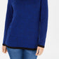 Karen Scott Suéter Feminino de Algodão com Acabamento Contrastado Azul Tamanho P