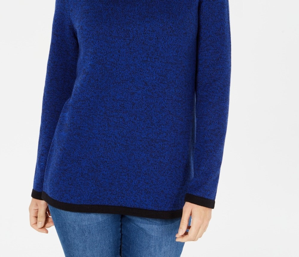 Karen Scott Suéter Feminino de Algodão com Acabamento Contrastado Azul Tamanho P