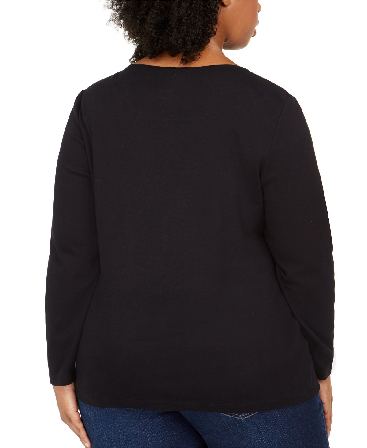 Karen Scott Top Feminino Plus Cotton Holiday com Strass e Detalhes Preto Tamanho 2X