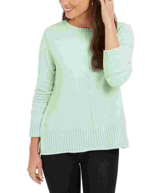 Blusa feminina estilo &amp; co, verde texturizada, mescla, manga comprida, gola redonda, suéter, tamanho pequeno