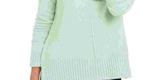 Blusa feminina estilo &amp; co, verde texturizada, mescla, manga comprida, gola redonda, suéter, tamanho pequeno