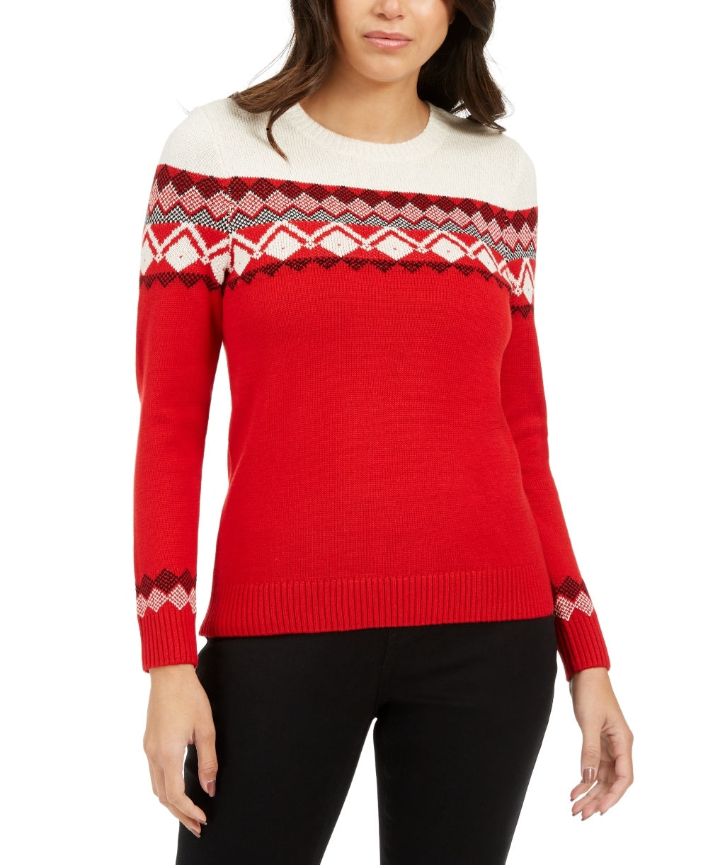 Suéter feminino Fair Isle Petite Colorblocked Vermelho Charter Club - PL