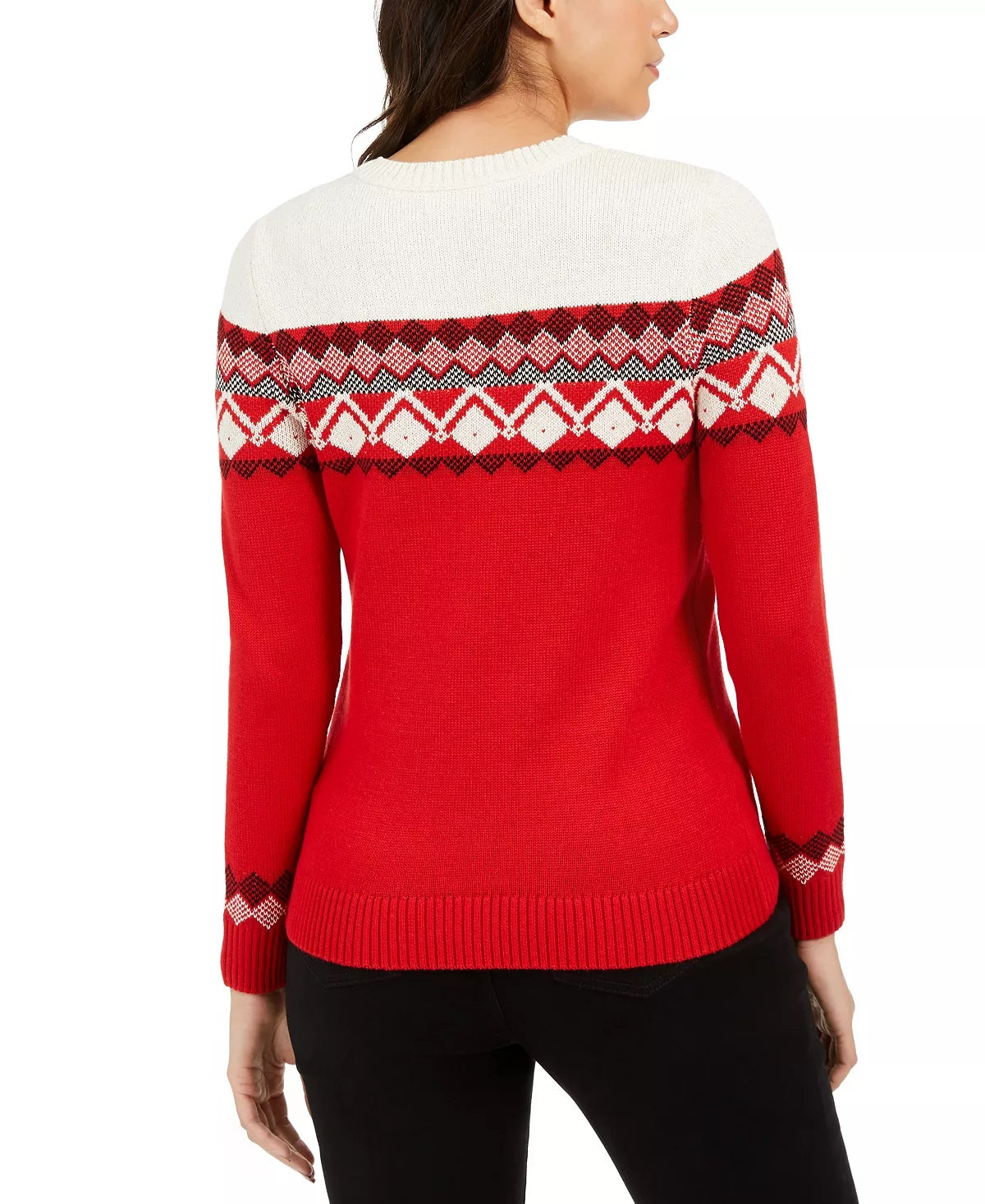 Suéter feminino Fair Isle Petite Colorblocked Vermelho Charter Club - PL