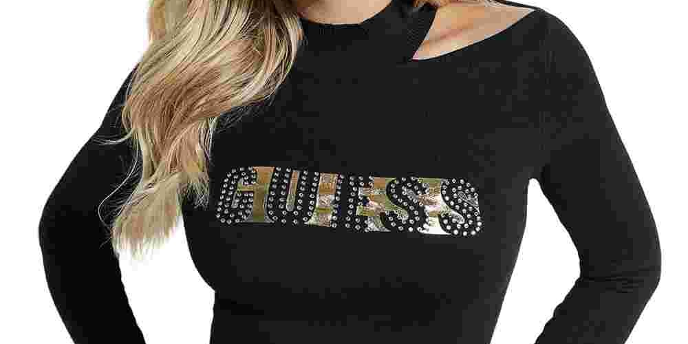 Suéter Guess Feminino com Logotipo Metálico Preto Tamanho X-G