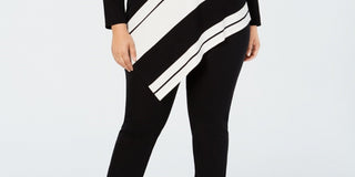 Suéter feminino Alfani Plus Size Listrado com bainha assimétrica Preto Tamanho 0X