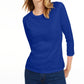 Camiseta feminina lisa Maison Jules com manga 3/4, azul-marinho, tamanho XX-G