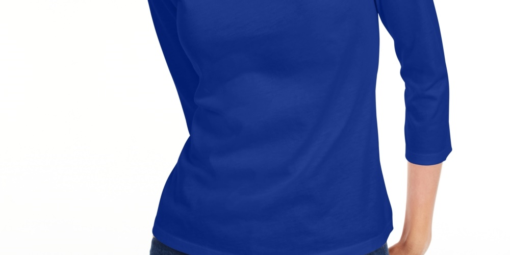 Camiseta feminina lisa Maison Jules com manga 3/4, azul-marinho, tamanho XX-G