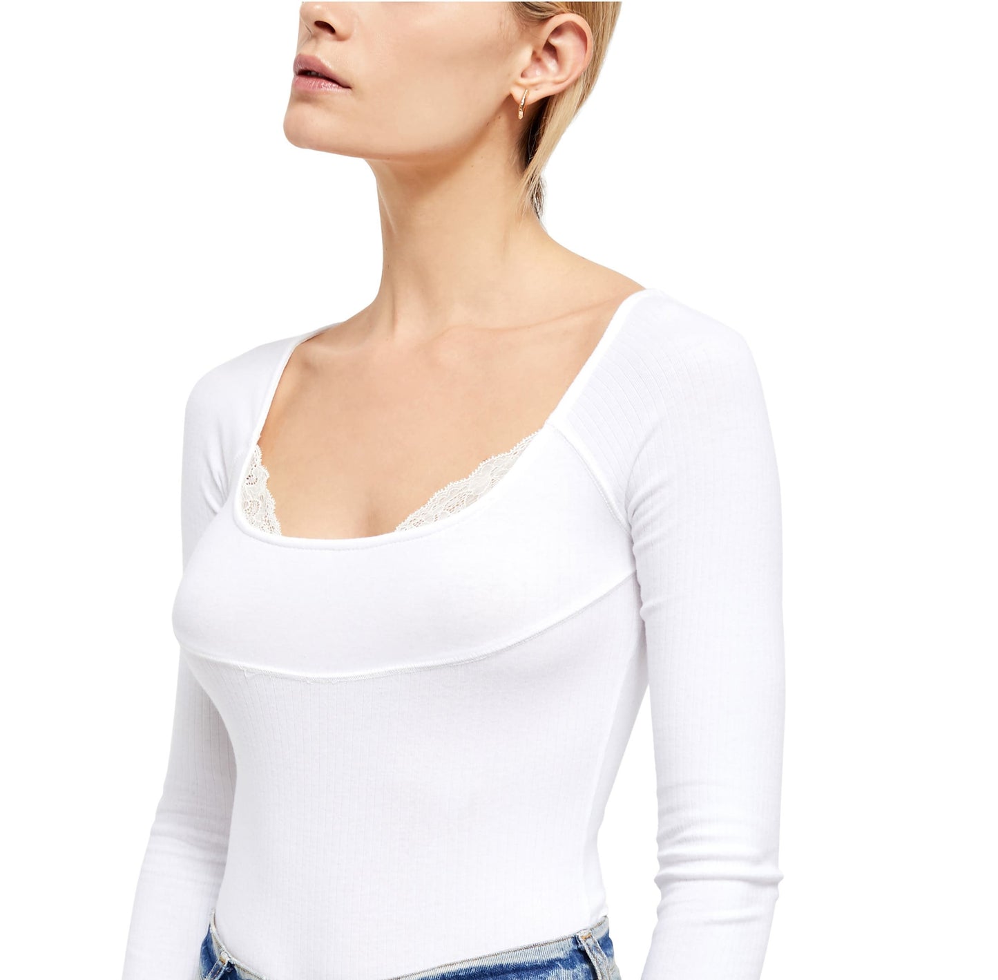 Blusa feminina Bit Of Lace da Free People, branca, tamanho médio