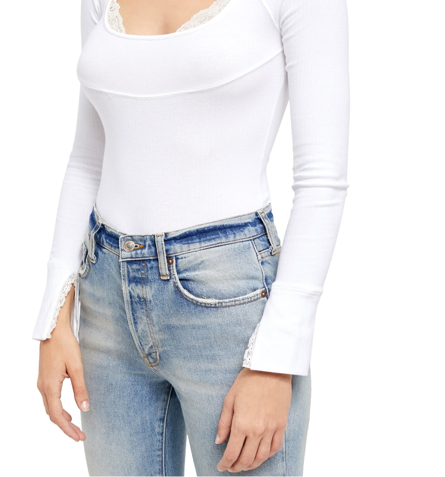 Blusa feminina Bit Of Lace da Free People, branca, tamanho médio