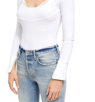 Blusa feminina Bit Of Lace da Free People, branca, tamanho médio