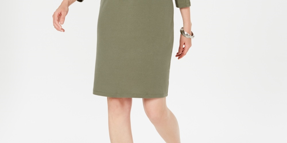 Vestido esportivo feminino Karen Scott de algodão com tachas e manga 3/4, verde, tamanho pequeno