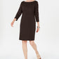 Vestido esportivo feminino Karen Scott de algodão com tachas e manga 3/4, marrom, tamanho XS