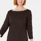 Vestido esportivo feminino Karen Scott de algodão com tachas e manga 3/4, marrom, tamanho XS