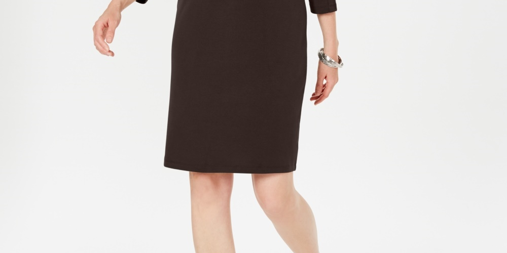 Vestido esportivo feminino Karen Scott de algodão com tachas e manga 3/4, marrom, tamanho XS