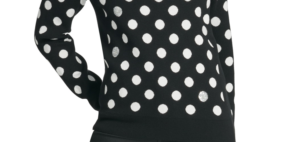 Suéter feminino DKNY com lantejoulas e bolinhas, branco, tamanho extragrande