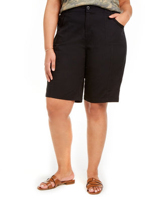 Bermuda feminina plus size de algodão estilo &amp; co, preta, tamanho pequeno pequeno