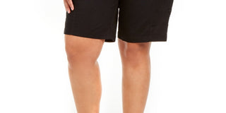 Bermuda feminina plus size de algodão estilo &amp; co, preta, tamanho pequeno pequeno