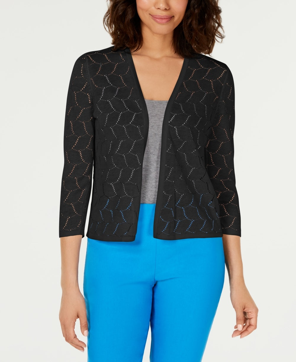Cardigan feminino Charter Club Petite Pointelle Completer, preto, tamanho pequeno