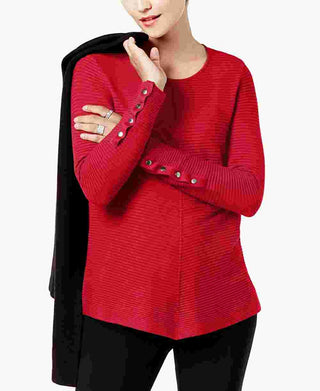 Alfani Suéter feminino pequeno com detalhes canelados e botões de pressão, vermelho, tamanho P