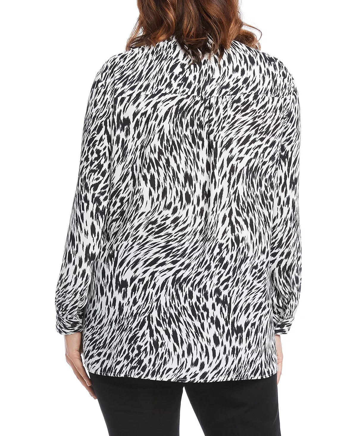 Karen Kane Blusa feminina com estampa de zebra e decote em V, branca, tamanho 0X