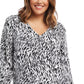 Karen Kane Blusa feminina com estampa de zebra e decote em V, branca, tamanho 0X