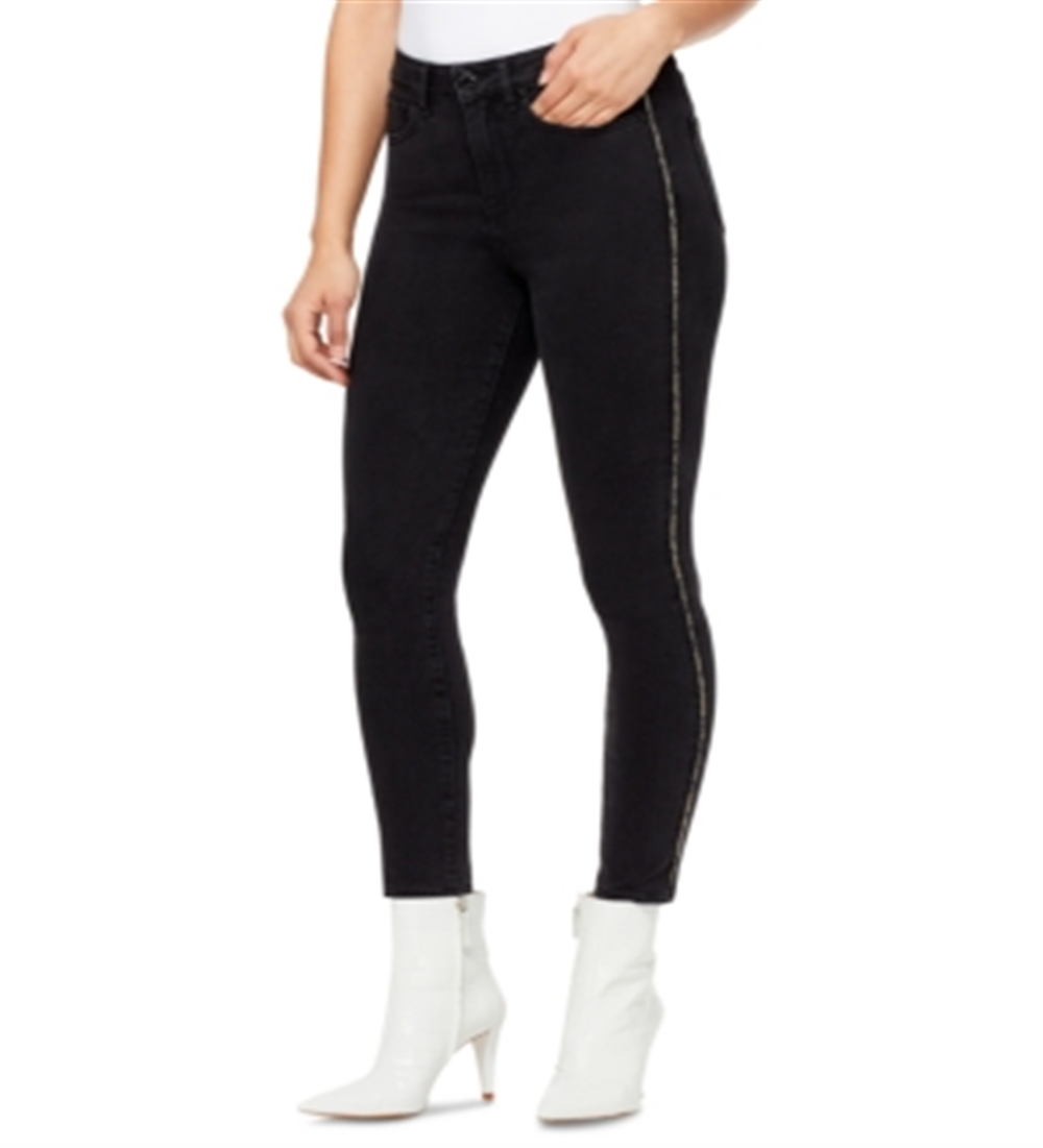 Calça jeans feminina William Rast com debrum animal esculpido, preta, tamanho 30