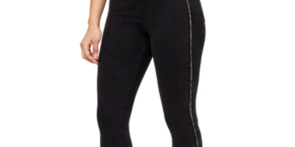 Calça jeans feminina William Rast com debrum animal esculpido, preta, tamanho 30