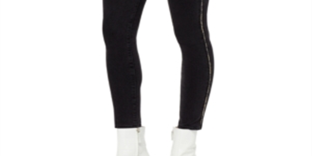 Calça jeans feminina William Rast com debrum animal esculpido, preta, tamanho 30