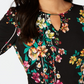 Thalia Sodi Top Feminino Estampado Manga Cotovelo Buraco Preto Tamanho XX-G