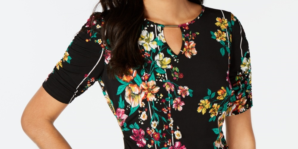 Thalia Sodi Top Feminino Estampado Manga Cotovelo Buraco Preto Tamanho XX-G