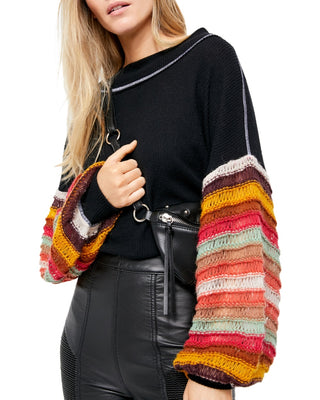 Suéter feminino Cha Cha com mangas bufantes Free People, vermelho, tamanho X-S