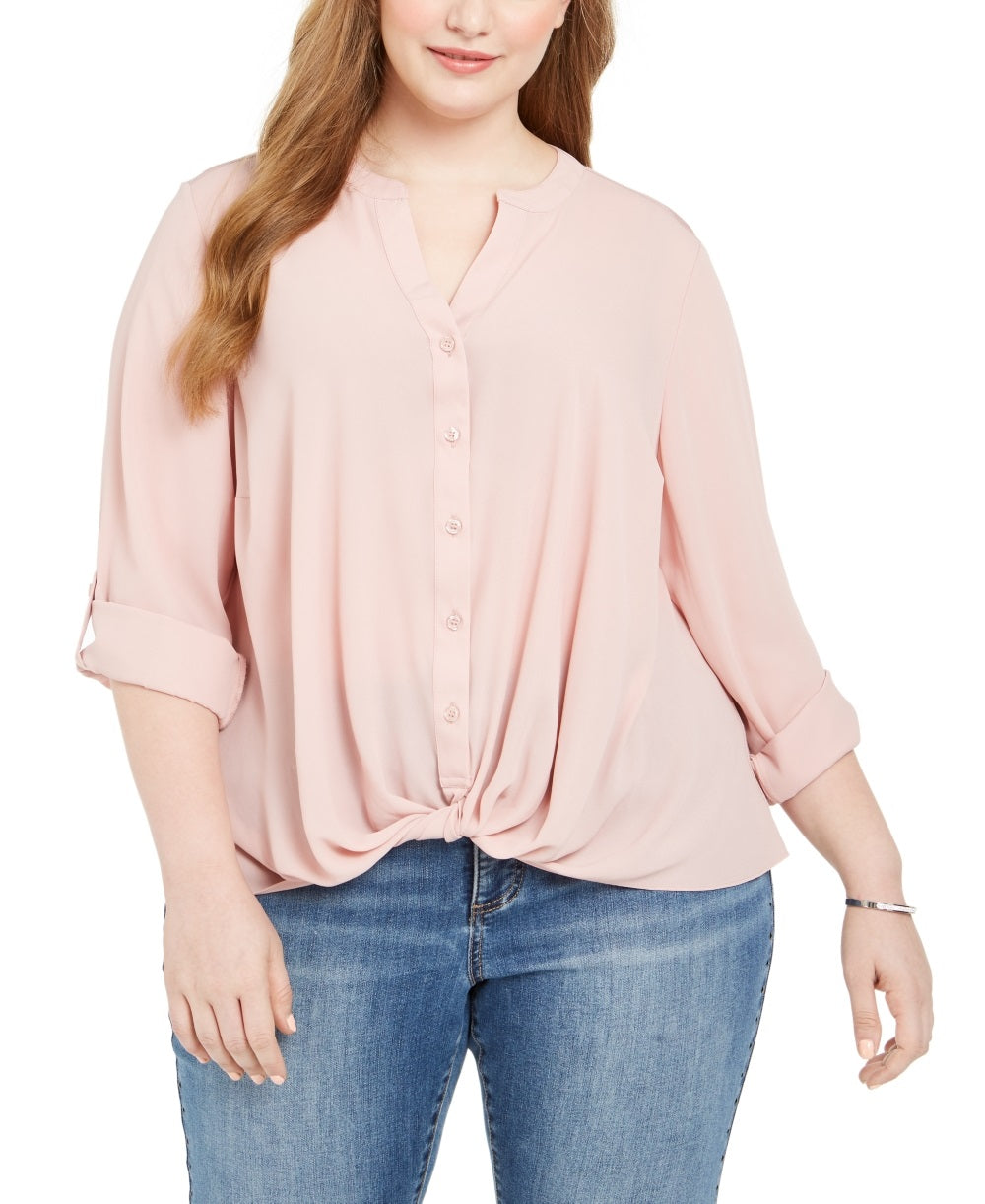 Camisa feminina plus size com frente torcida INC International Concepts, rosa, tamanho 3X
