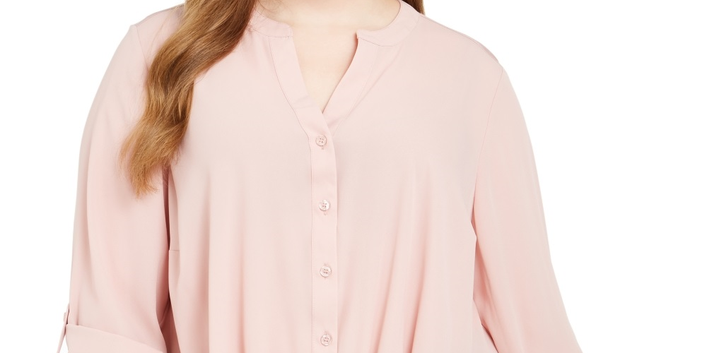 Camisa feminina plus size com frente torcida INC International Concepts, rosa, tamanho 3X