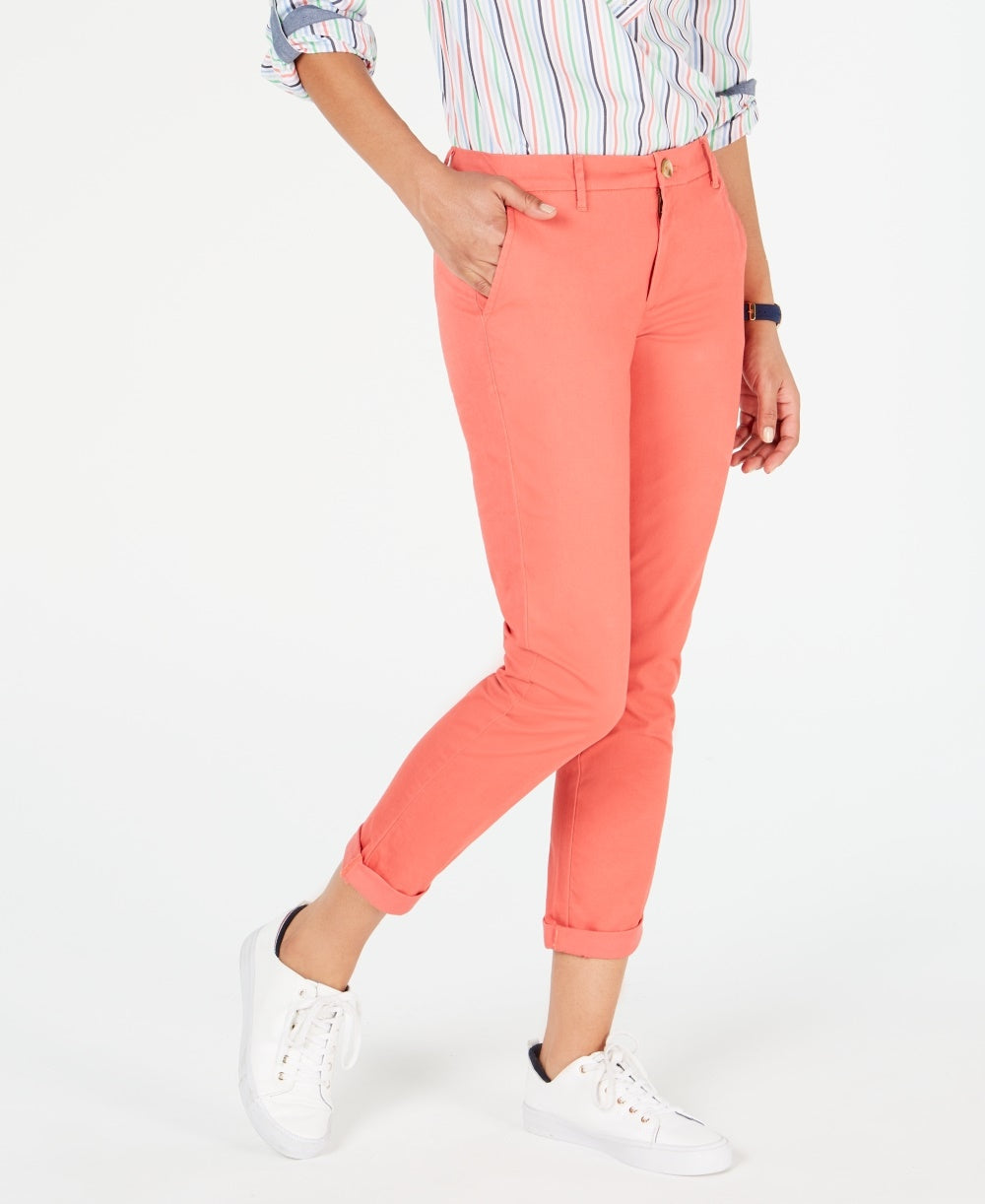 Calça reta feminina Tommy Hilfiger Hampton, laranja, tamanho 6