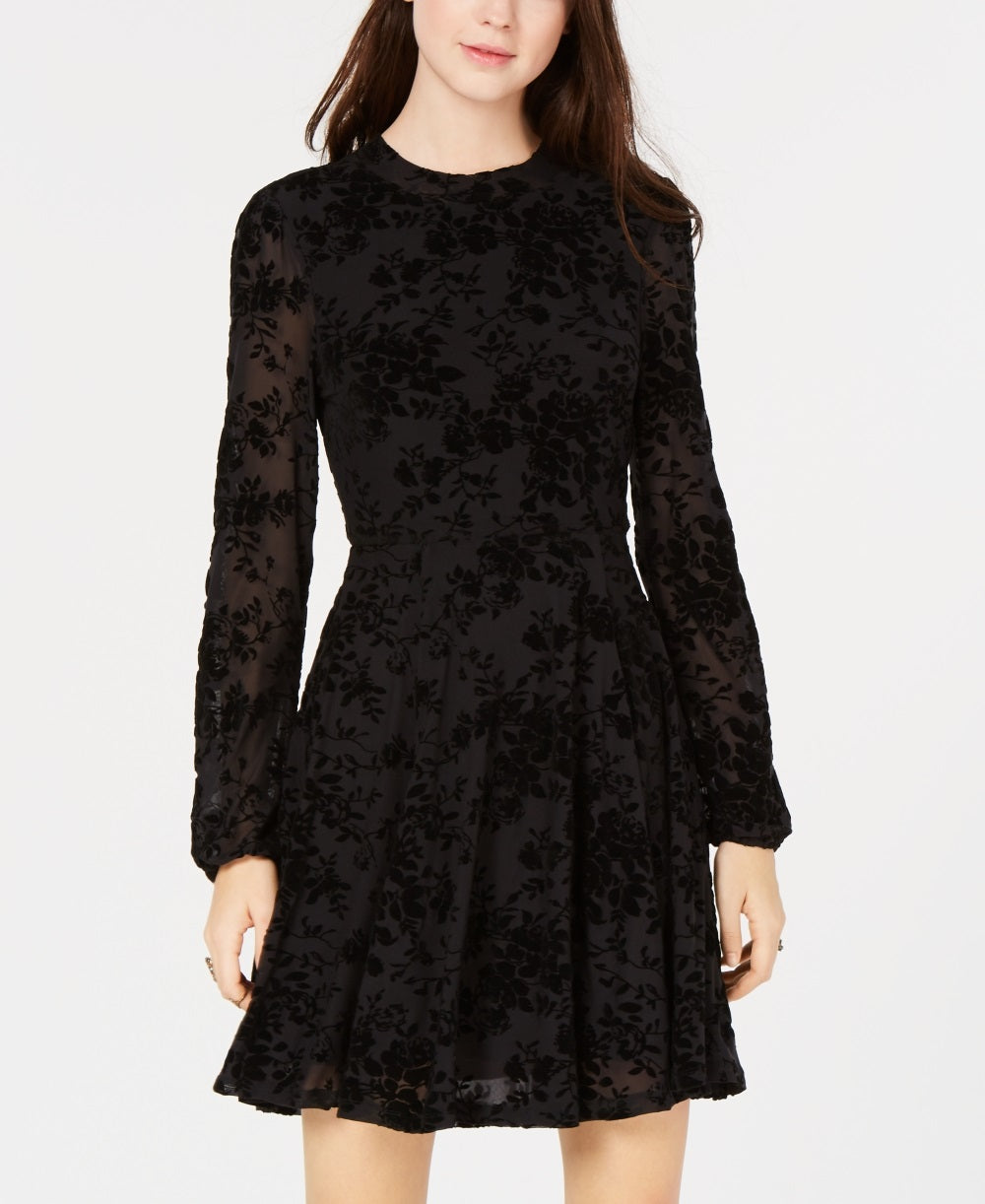 Vestido American Rag Junior's Burnout Velvet Fit &amp; Flare Preto Tamanho Grande
