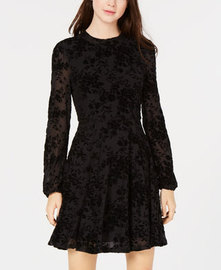 Vestido American Rag Junior's Burnout Velvet Fit &amp; Flare Preto Tamanho Grande