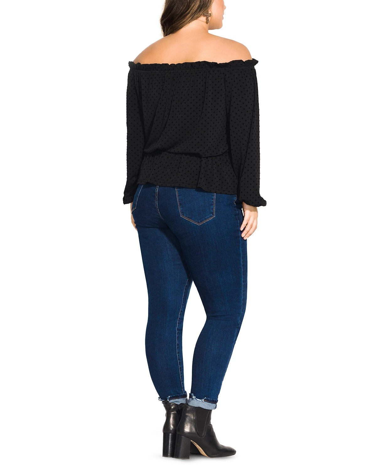 Top feminino City Chic Trendy Plus com ombros de fora, preto, tamanho 18W