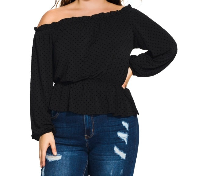 Top feminino City Chic Trendy Plus com ombros de fora, preto, tamanho 18W