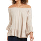 Blusa feminina estilo &amp; co, ombro de fora, manga sino, bege, tamanho grande