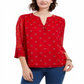 Blusa feminina Charter Club estampada com manga dividida, vermelha, tamanho P