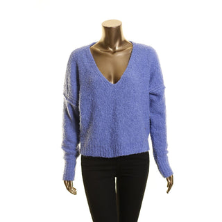 Suéter feminino Free People Finder Keepers com decote em V, roxo, tamanho extrapequeno