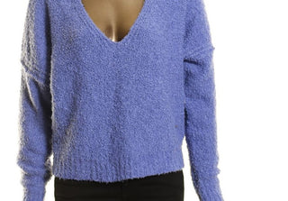 Suéter feminino Free People Finder Keepers com decote em V, roxo, tamanho extrapequeno