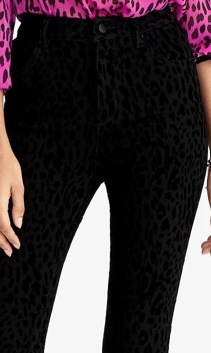 Calça jeans feminina Rachel Roy com estampa animal, cintura alta, preta, tamanho 29