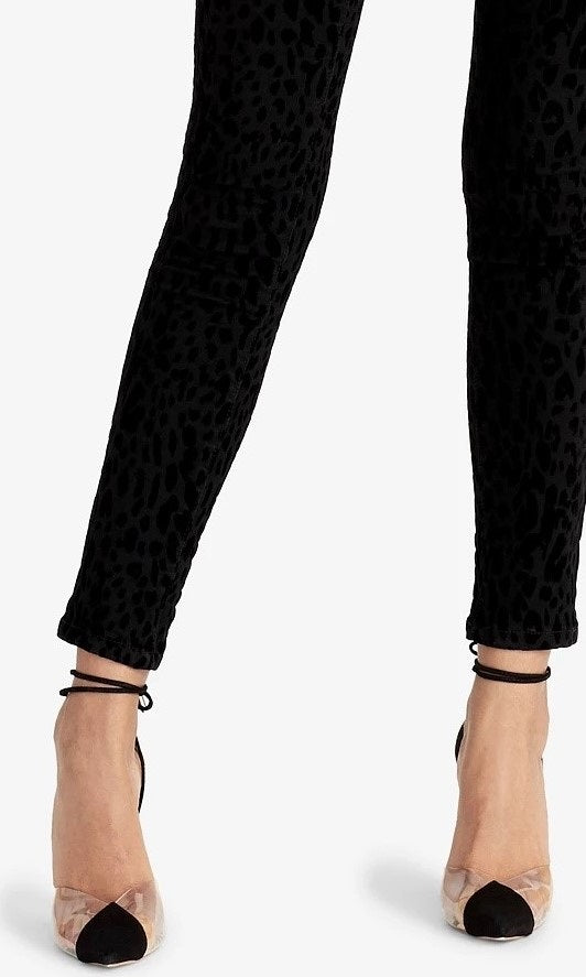 Calça jeans feminina Rachel Roy com estampa animal, cintura alta, preta, tamanho 29