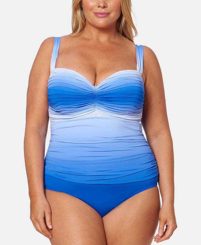 Maiô feminino Bleu By Rod Beattie com decote coração franzido e aro, tamanho 20W, azul